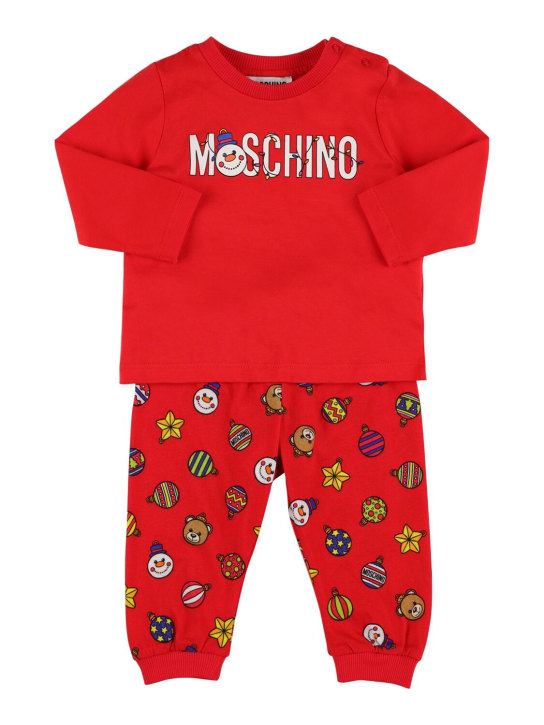 Moschino: 프린트 코튼 저지 티셔츠 & 팬츠 - 레드 - kids-girls_0 | Luisa Via Roma