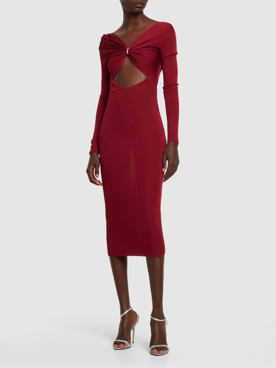 Alexandre Vauthier: Cutout viscose jersey midi dress - Dark Red - women_1 | Luisa Via Roma