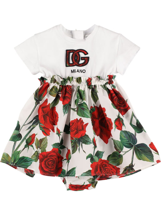 Dolce&Gabbana: Logo printed cotton dress w/diaper cover - Multicolor - kids-girls_0 | Luisa Via Roma
