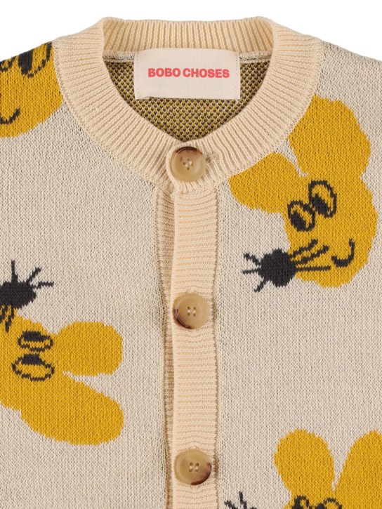 Bobo Choses: Cardigan in maglia di cotone stampato - Giallo/Beige - kids-girls_1 | Luisa Via Roma