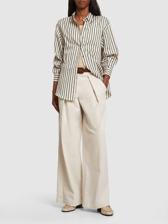 Brunello Cucinelli: Striped cotton & silk shirt - Beige/Green - women_1 | Luisa Via Roma