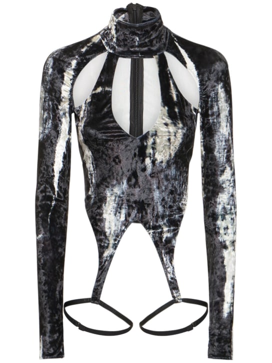 Alessandro Vigilante: Printed velvet top w/ suspenders - Black - women_0 | Luisa Via Roma