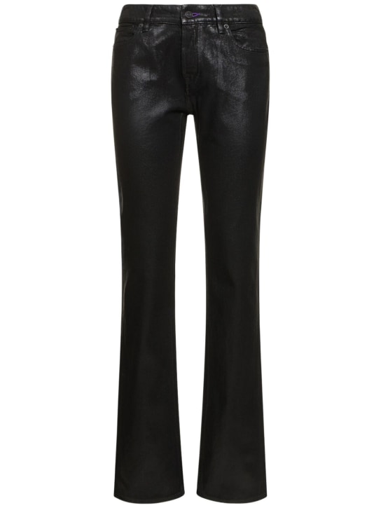 Ralph Lauren Collection: Jeans rectos de denim con cintura baja - Negro - women_0 | Luisa Via Roma