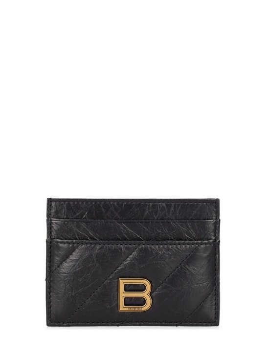 Balenciaga: Crush quilted leather card holder - Black - women_0 | Luisa Via Roma