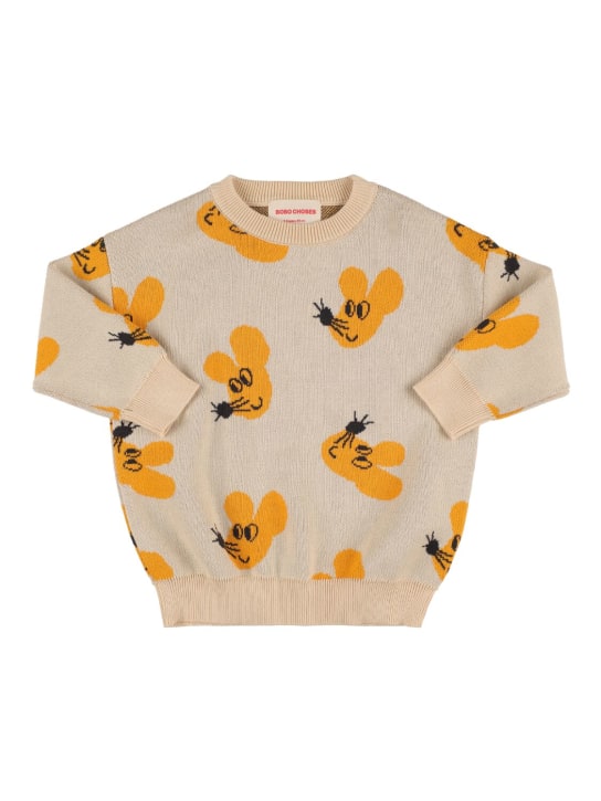Bobo Choses: Mouse print cotton sweater - Beige - kids-girls_0 | Luisa Via Roma