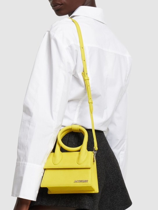 Jacquemus: Le Chiquito Noeud leather top handle bag - Neon Yellow - women_1 | Luisa Via Roma
