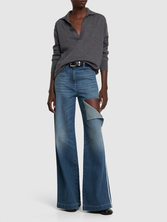 Peter Do: Jeans anchos de denim de algodón - Azul Denim - women_1 | Luisa Via Roma