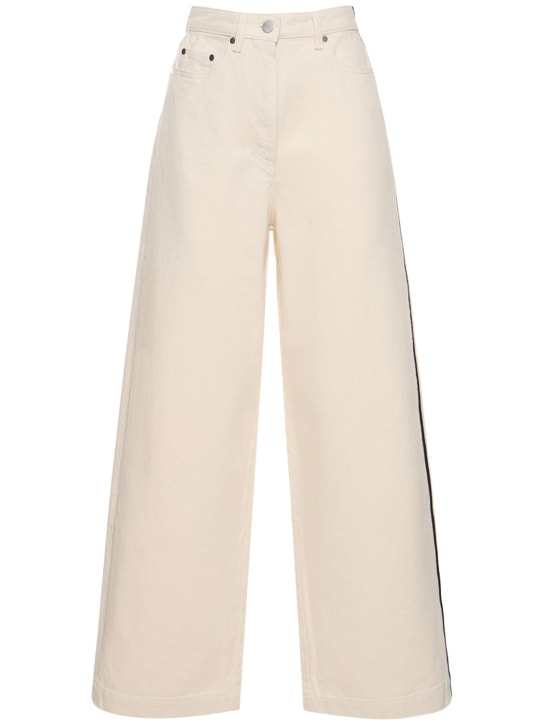 Peter Do: Cotton denim wide jeans w/ side stripes - Off-White - women_0 | Luisa Via Roma