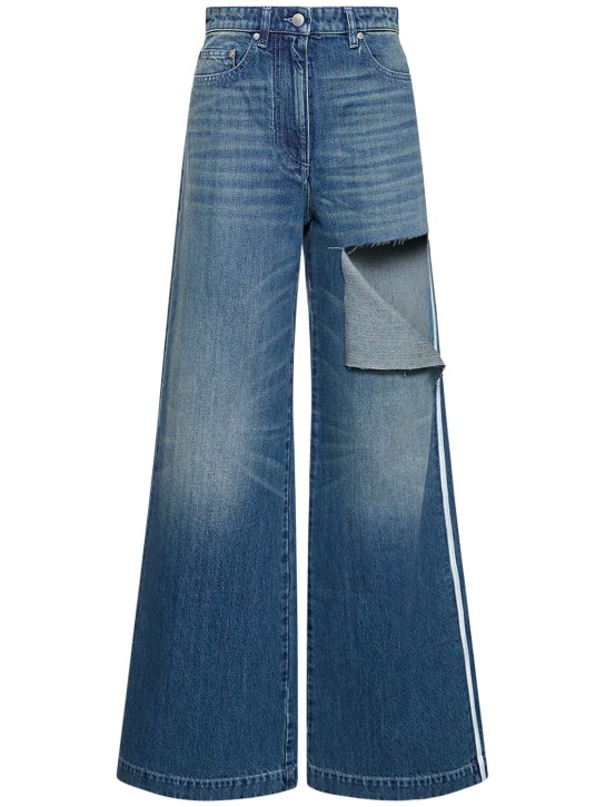 Peter Do: Jeans anchos de denim de algodón - Azul Denim - women_0 | Luisa Via Roma