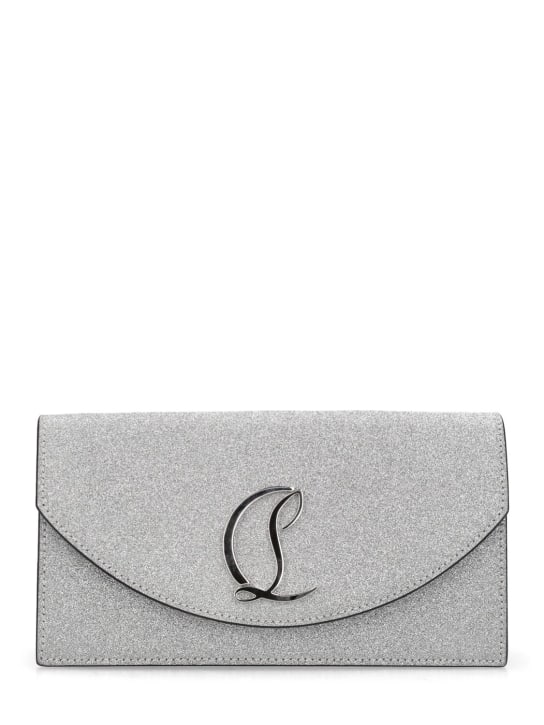 Christian Louboutin: Small logo glittered leather clutch - Silver - women_0 | Luisa Via Roma