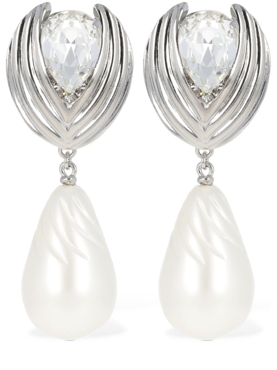 Alessandra Rich: Crystal earrings w/ pearl pendant - Crystal/White - women_0 | Luisa Via Roma