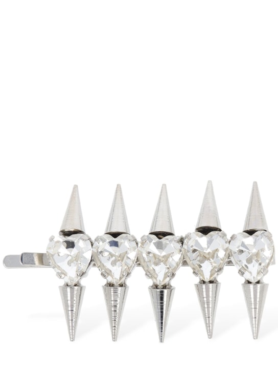 Alessandra Rich: Crystal heart hair clip w/ spikes - Silver - women_0 | Luisa Via Roma