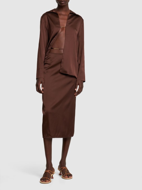Jacquemus: La Jupe Notte viscose satin midi skirt - Dark Brown - women_1 | Luisa Via Roma
