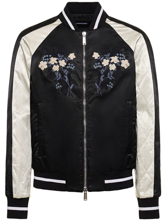 Dsquared2: Embroidered cotton blend zip jacket - Black - men_0 | Luisa Via Roma