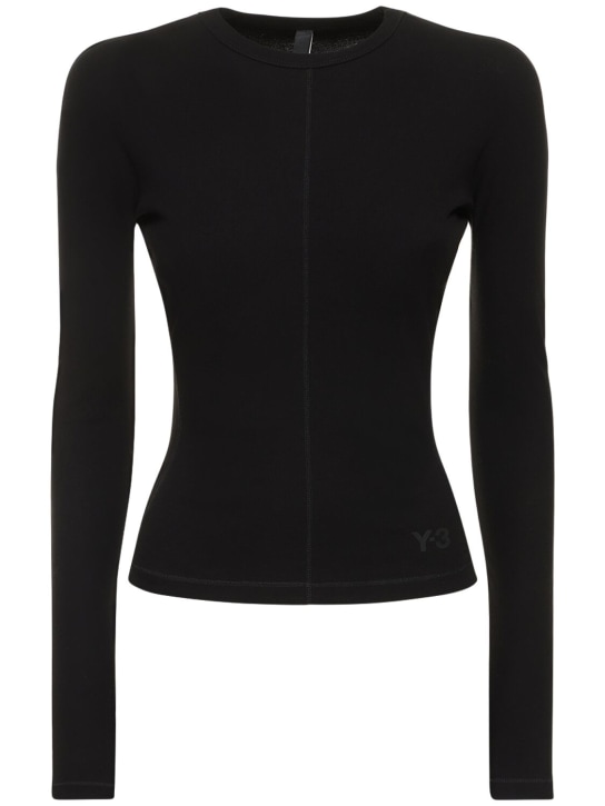 Y-3: Fitted long sleeve cotton t-shirt - Black - women_0 | Luisa Via Roma
