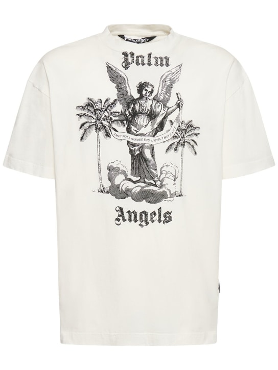 Palm Angels: University 코튼 저지 티셔츠 - 화이트 - men_0 | Luisa Via Roma