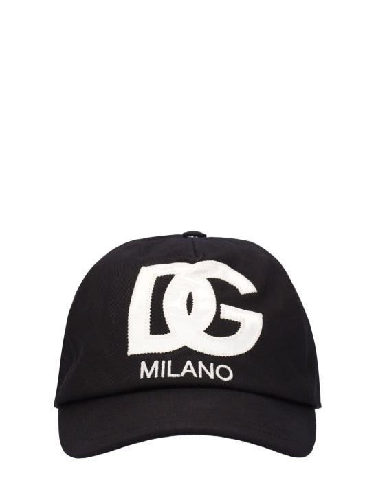 Dolce&Gabbana: Gorra de baseball de algodón con logo bordado - Negro - kids-girls_0 | Luisa Via Roma