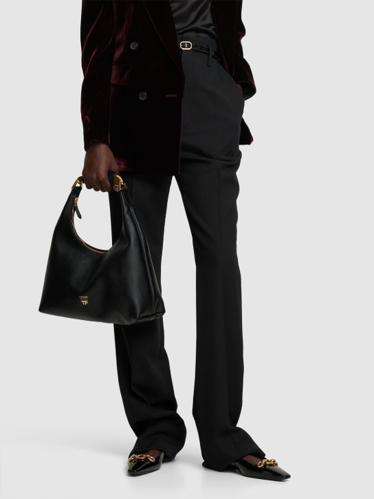 Tom Ford: Small grain leather hobo bag - Black - women_1 | Luisa Via Roma