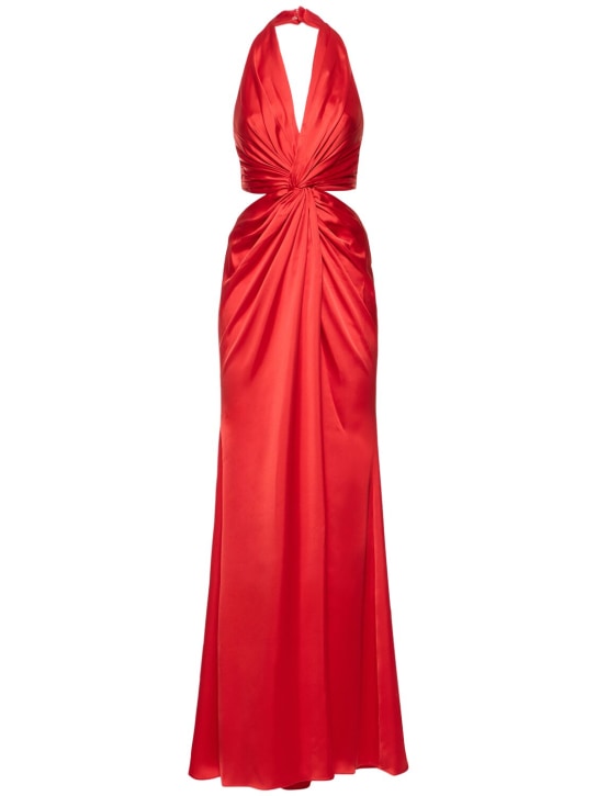 Zuhair Murad: Satin v neck cutout long dress w/ knot - Red - women_0 | Luisa Via Roma