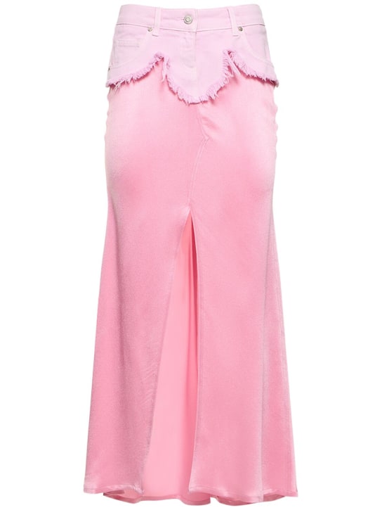 Blumarine: Silk satin blend & denim long skirt - Pink - women_0 | Luisa Via Roma