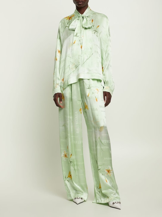 Balenciaga: 印花真丝提花衬衫 - 绿色 - women_1 | Luisa Via Roma