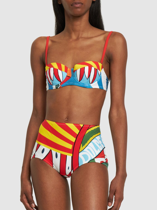 Dolce&Gabbana: Set bikini Carretto in jersey stampato - Multicolore - women_1 | Luisa Via Roma