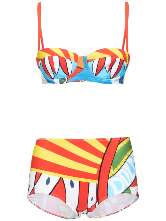 Dolce&Gabbana: Set bikini Carretto in jersey stampato - Multicolore - women_0 | Luisa Via Roma