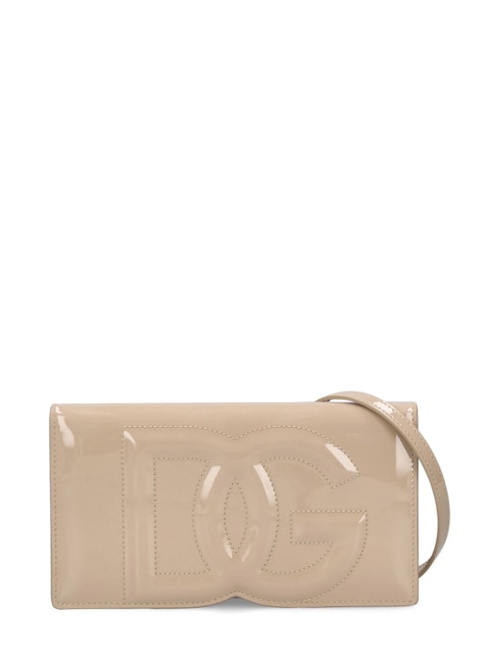 Dolce&Gabbana: Mini Logo patent leather shoulder bag - Sand - women_0 | Luisa Via Roma