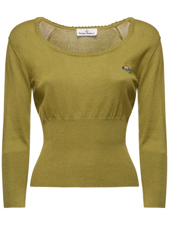Vivienne Westwood: Bebe logo cotton & cashmere knit sweater - Sage - women_0 | Luisa Via Roma
