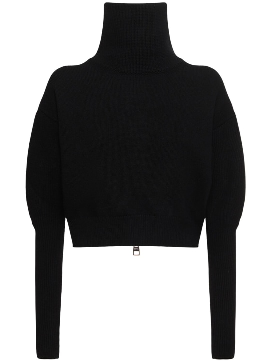 Alexander McQueen: Zipped cashmere blend turtleneck sweater - Black - women_0 | Luisa Via Roma