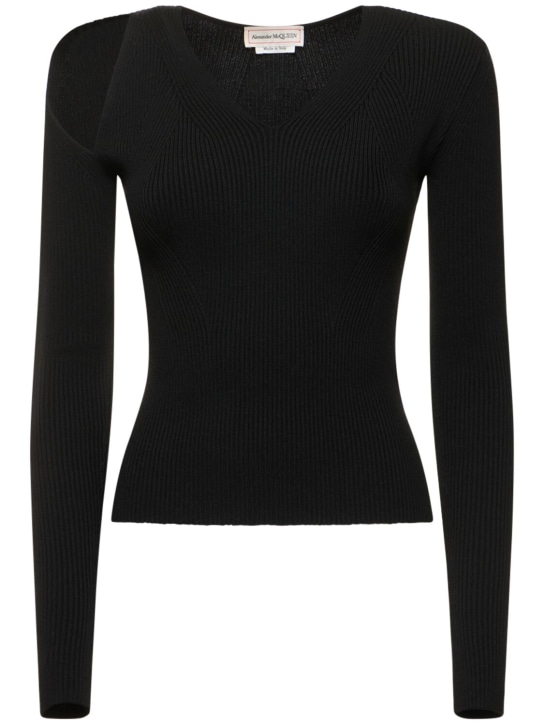 Alexander McQueen: Stretch wool V-neck sweater - Black - women_0 | Luisa Via Roma