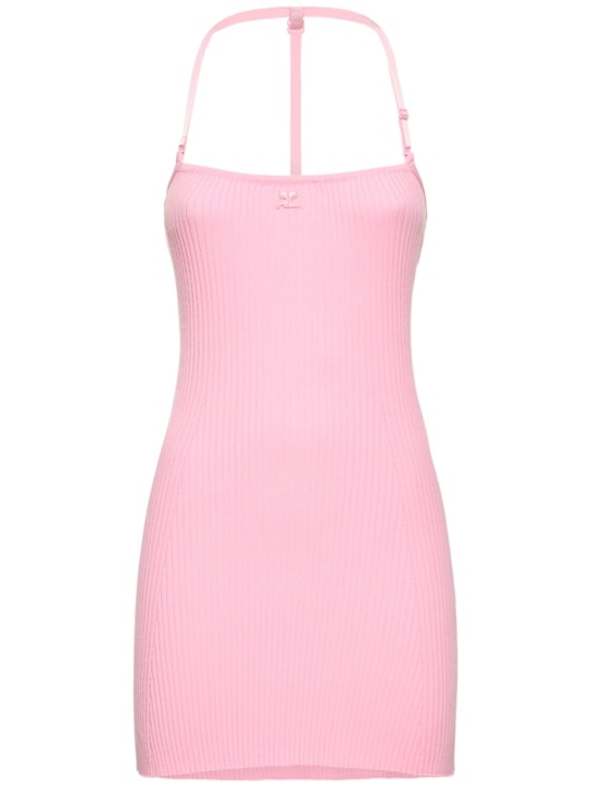 Courreges: Strap rib knit mini dress - Pink - women_0 | Luisa Via Roma