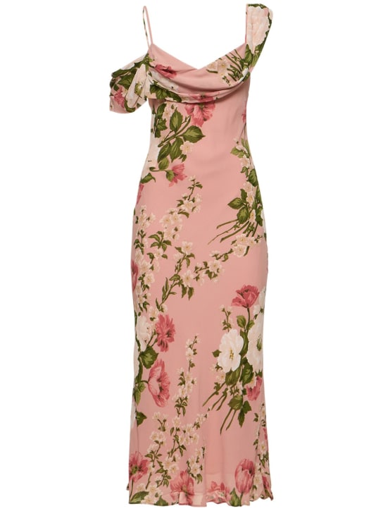 Reformation: Reya viscose cowl neck midi dress - Pink/Multi - women_0 | Luisa Via Roma