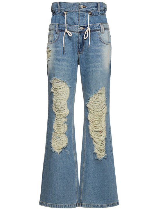 Andersson Bell: Beria string double waist cotton jeans - Dusty Blue - women_0 | Luisa Via Roma