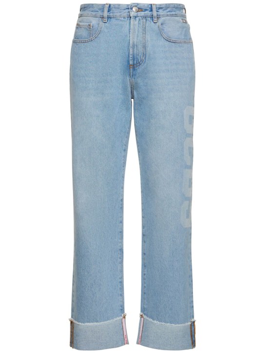 GCDS: 23cm Laser logo denim straight jeans - Light Blue - men_0 | Luisa Via Roma