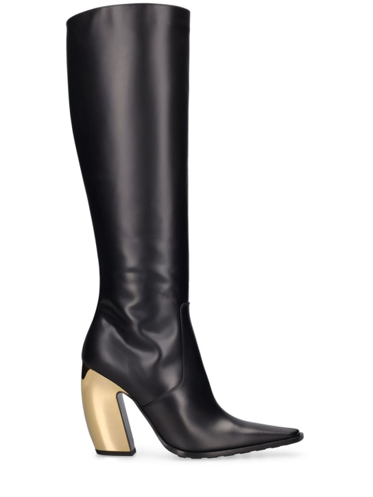 Bottega Veneta: 100mm Tex leather boots - Black - women_0 | Luisa Via Roma