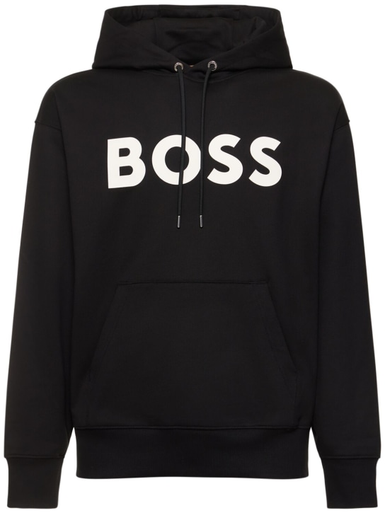 Boss: Sudadera de algodón con capucha - Negro - men_0 | Luisa Via Roma
