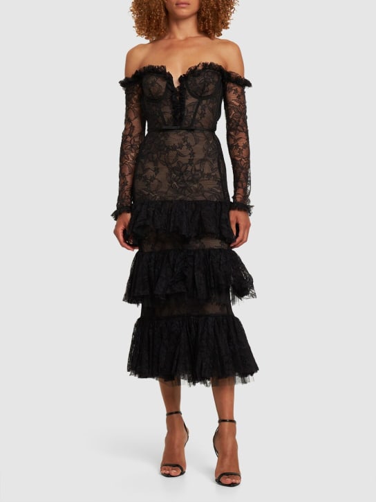 Giambattista Valli: Chantilly lace off-the-shoulder dress - Black - women_1 | Luisa Via Roma