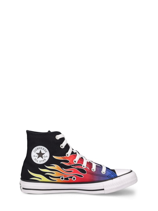 Converse: Flame printed lace-up high sneakers - Black/Multi - kids-boys_0 | Luisa Via Roma