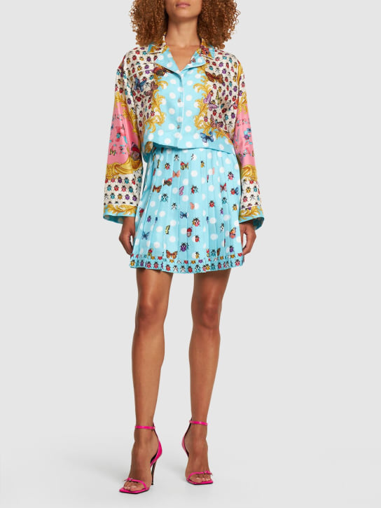 Versace: Print silk twill pleated mini skirt - Multicolor - women_1 | Luisa Via Roma