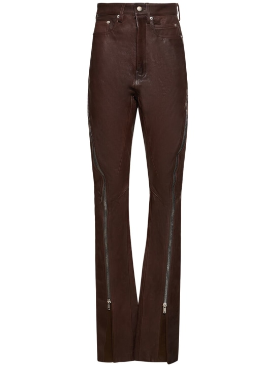 Rick Owens: Bolan Banana flared leather pants w/zips - Brown - women_0 | Luisa Via Roma
