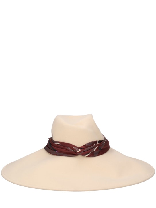 Maison Michel: Big Virginie wool hat w/ silk hatband - Seed Pearl - women_0 | Luisa Via Roma
