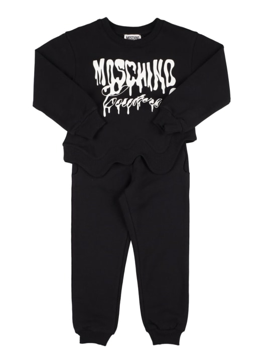 Moschino: Logocotton sweatshirt & sweatpants - Black - kids-girls_0 | Luisa Via Roma