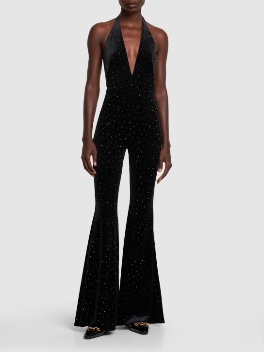 Alexandre Vauthier: Glittered velvet jumpsuit - Black - women_1 | Luisa Via Roma