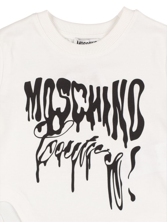 Moschino: 로고 언밸런스 코튼 저지 티셔츠 - 화이트 - kids-girls_1 | Luisa Via Roma