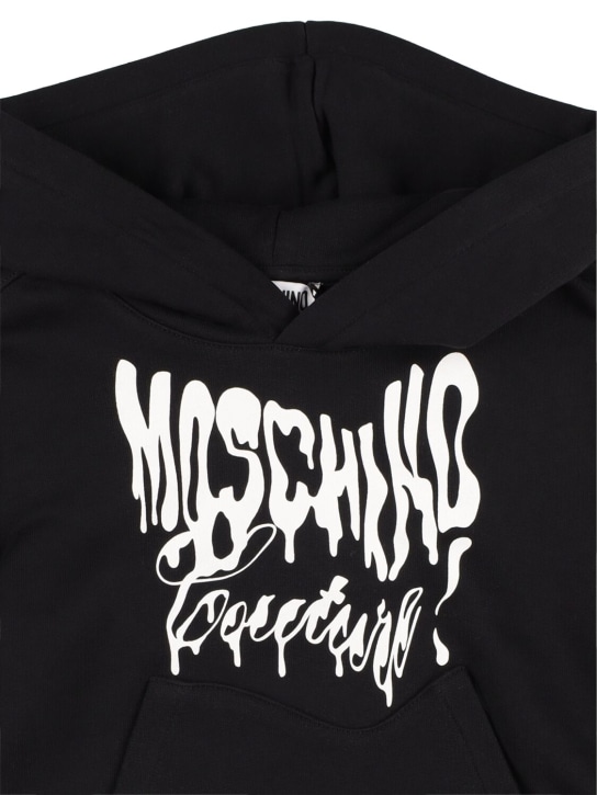 Moschino: Asymmetrical cotton hoodie w/logo print - Black - kids-girls_1 | Luisa Via Roma