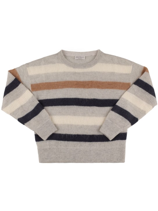 Brunello Cucinelli: Lurex striped mohair blend sweater - Multicolor - kids-girls_0 | Luisa Via Roma