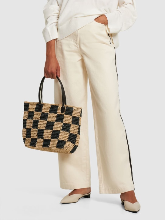Bembien: Franci raffia & leather top handle bag - Black - women_1 | Luisa Via Roma