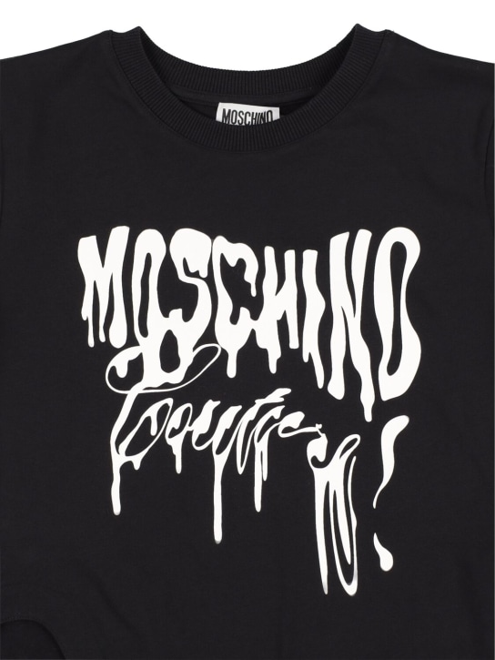 Moschino: T-shirt asymétrique en jersey de coton à logo - Noir - kids-girls_1 | Luisa Via Roma