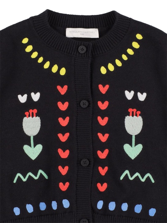 Stella Mccartney Kids: Organic cotton & wool knit cardigan - Black - kids-girls_1 | Luisa Via Roma